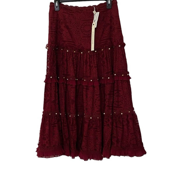 NWT JONATHON SIMKHAI Pearl lace Western Skirt Cabernet RUNWAY Coastal Cowgirl 6 - Picture 3 of 13